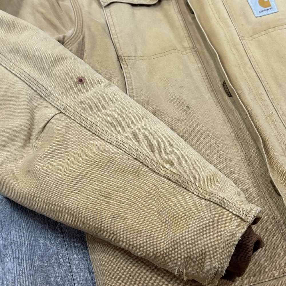 Vintage Carhartt‎ Duck Chore Coat Jacket Brown Quilted Lined USA Mens M / L